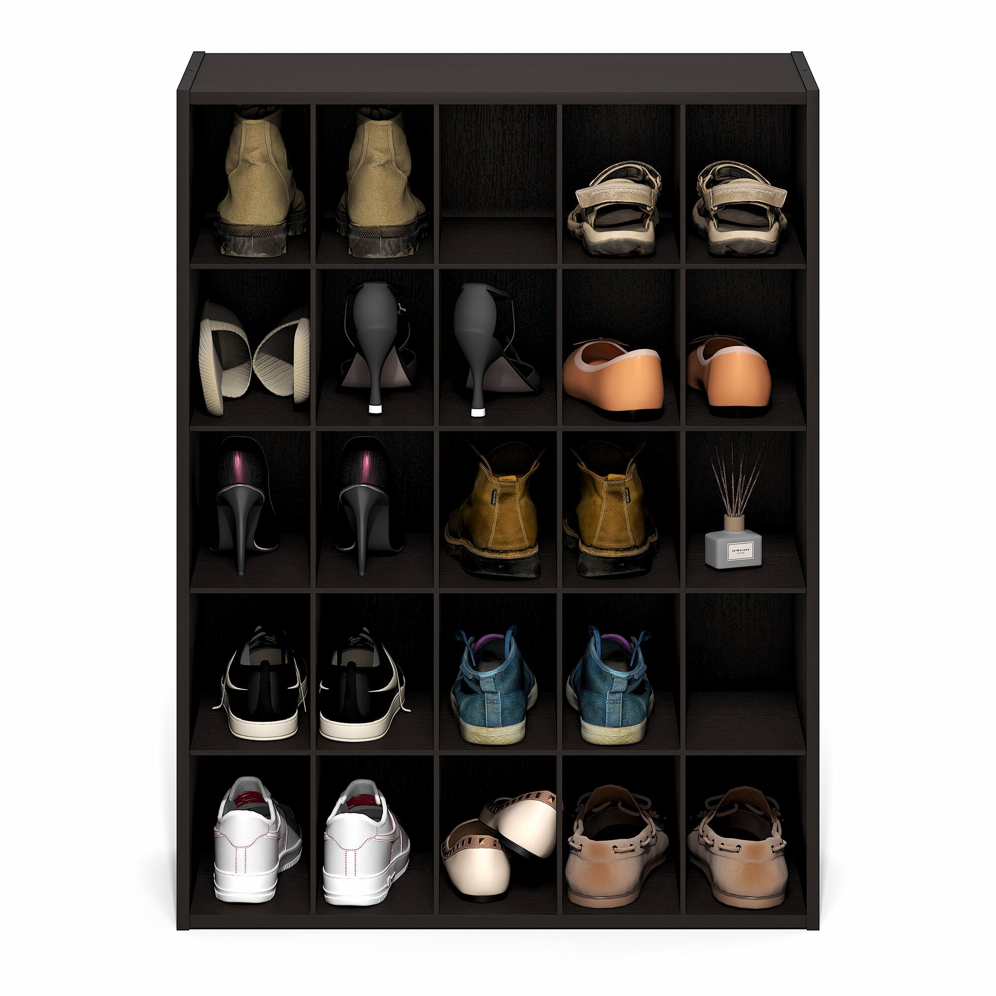 Alt View 3. Furinno - FANO Stackable Shoe Organizer, Shoe Rack, 25-Cube Shoe Organizer, for Closet Entryway, Office, Garage - Black Dark Oak.