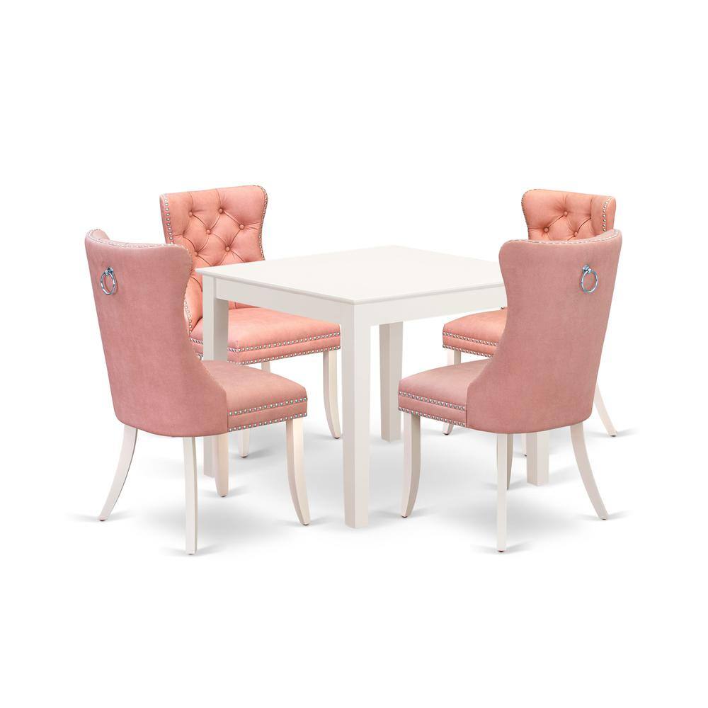 East West Furniture - 5 Piece Dinette Set for Small Spaces Contains a Square Dining Table - White