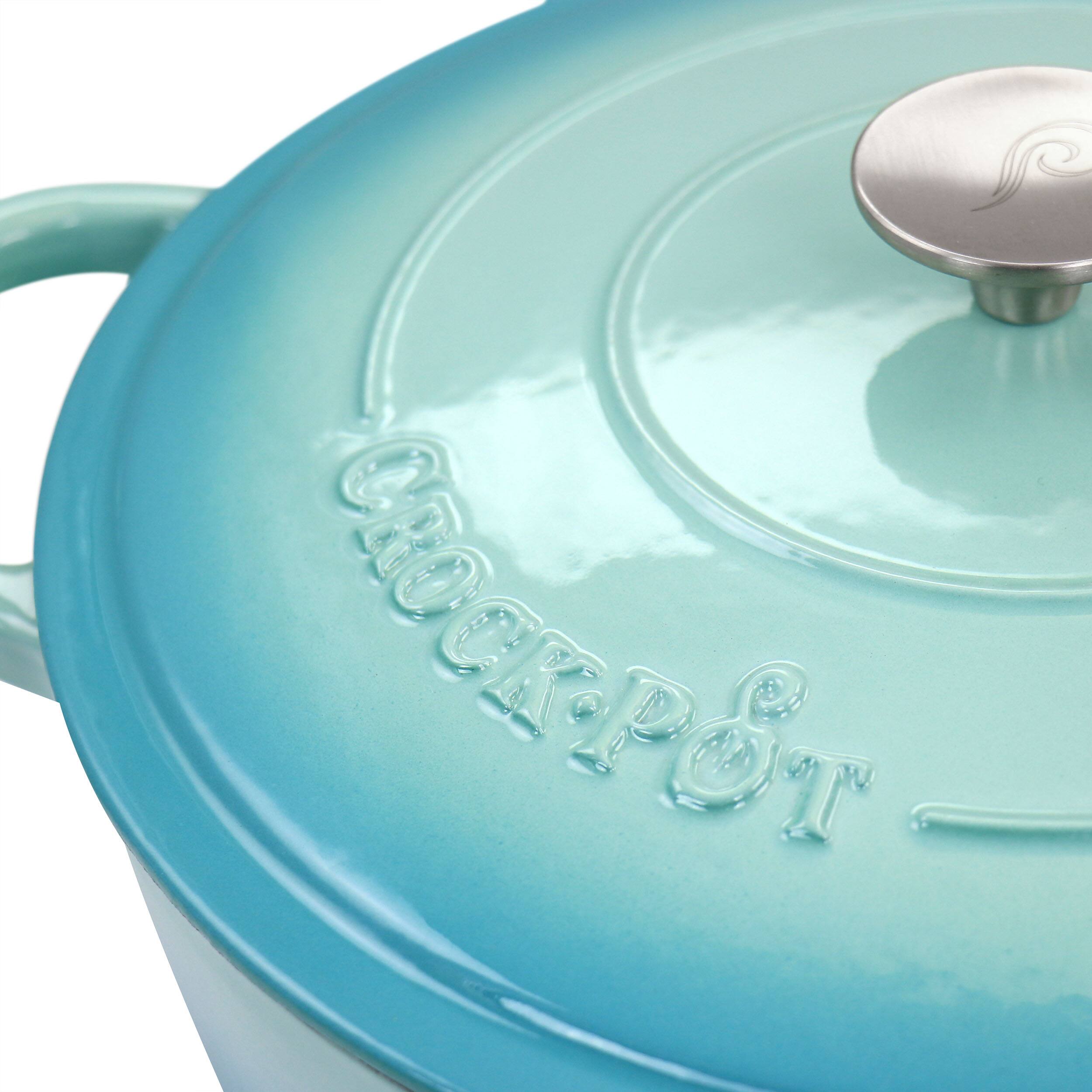 Alt View 4. Crock-Pot - Crock Pot Artisan 5 Quart Enameled Cast Iron Braiser Pan with Lid in Gradient Aqua Blue - Aqua Blue.