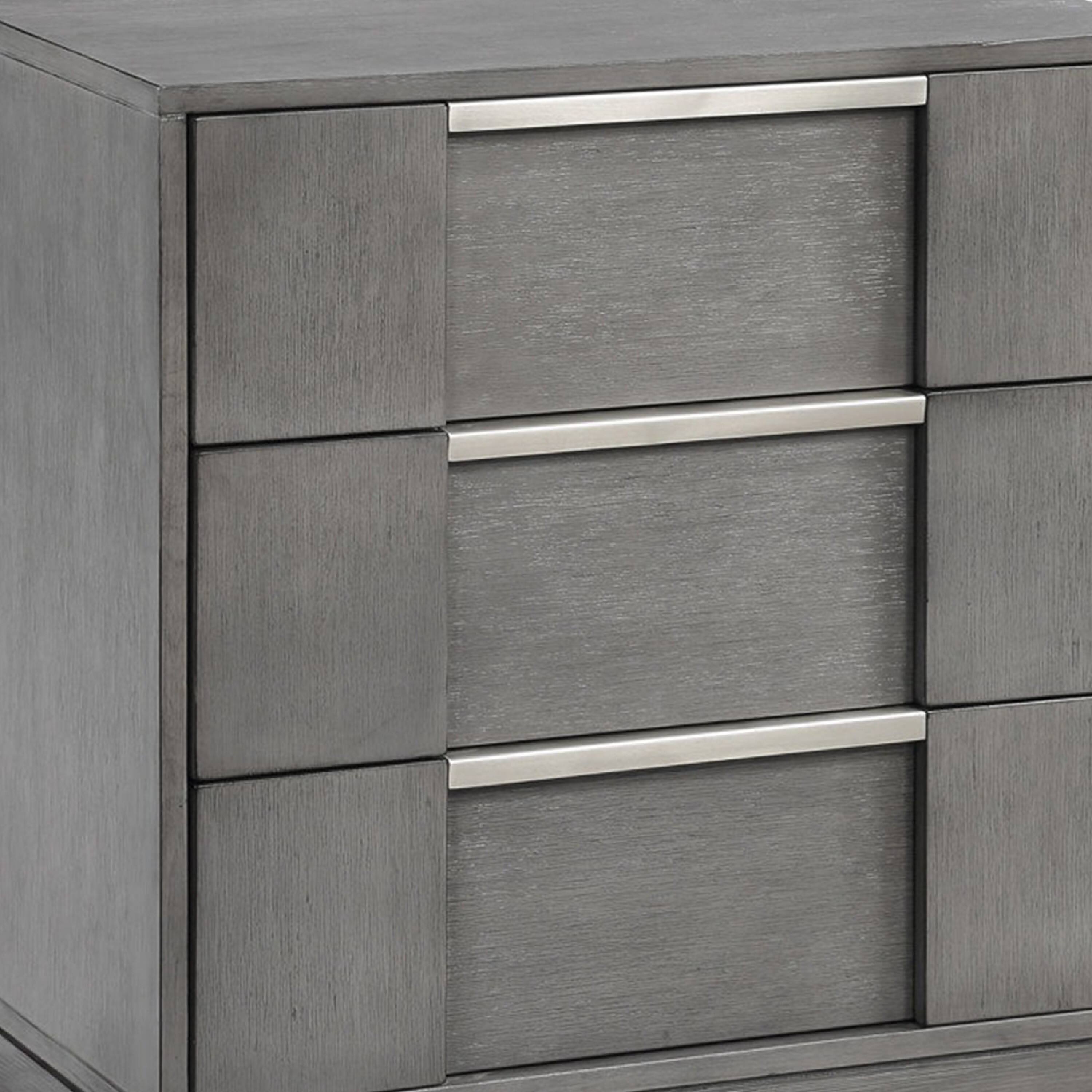 Alt View 1. Manhattan Lane - Levice Nightstand with 3 Drawers, Dovetail Built Solid Wood - Gray, Nickel.