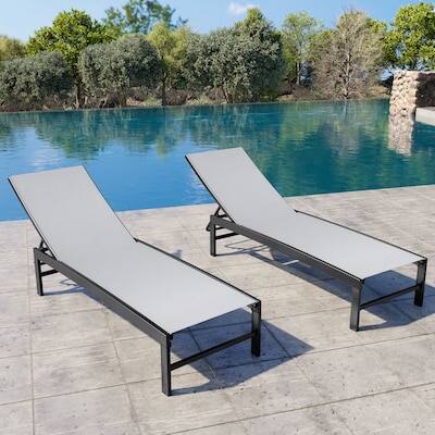 Angle. Crestlive Products - Crestlive Products Set of 2 Black Metal Frame Adjustbale Chaise Lounge Chair Mesh Seat - Gray-2PCS.
