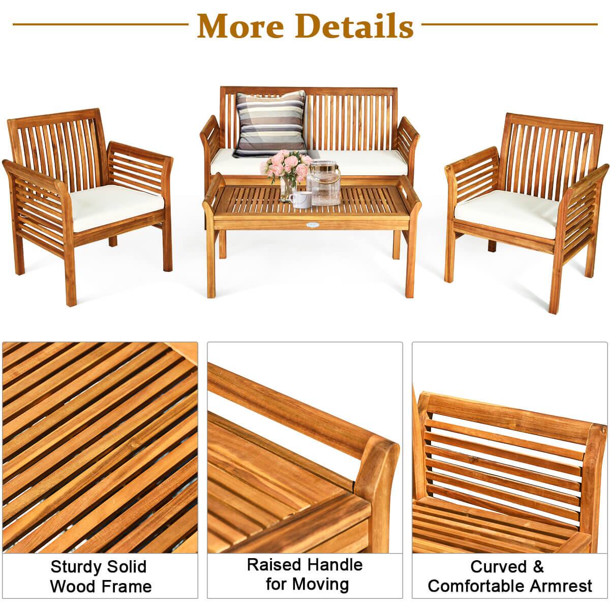 Alt View 8. Costway - Costway 4 Piece Outdoor Acacia Wood Sofa Set with Teak Wood Oil ,Water Resistant Cushions - Natural.