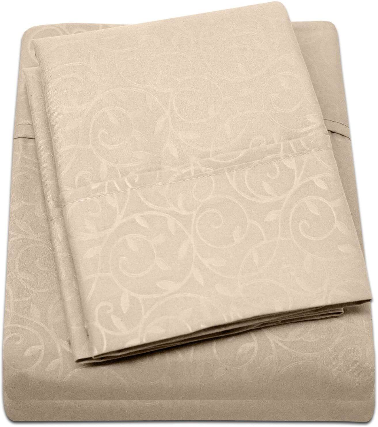 Alt View 1. Plazatex - 1800 Series Vine Embossed  Wrinkle Resistant Sheet 4pc SetTwin - Mocha - Mocha.