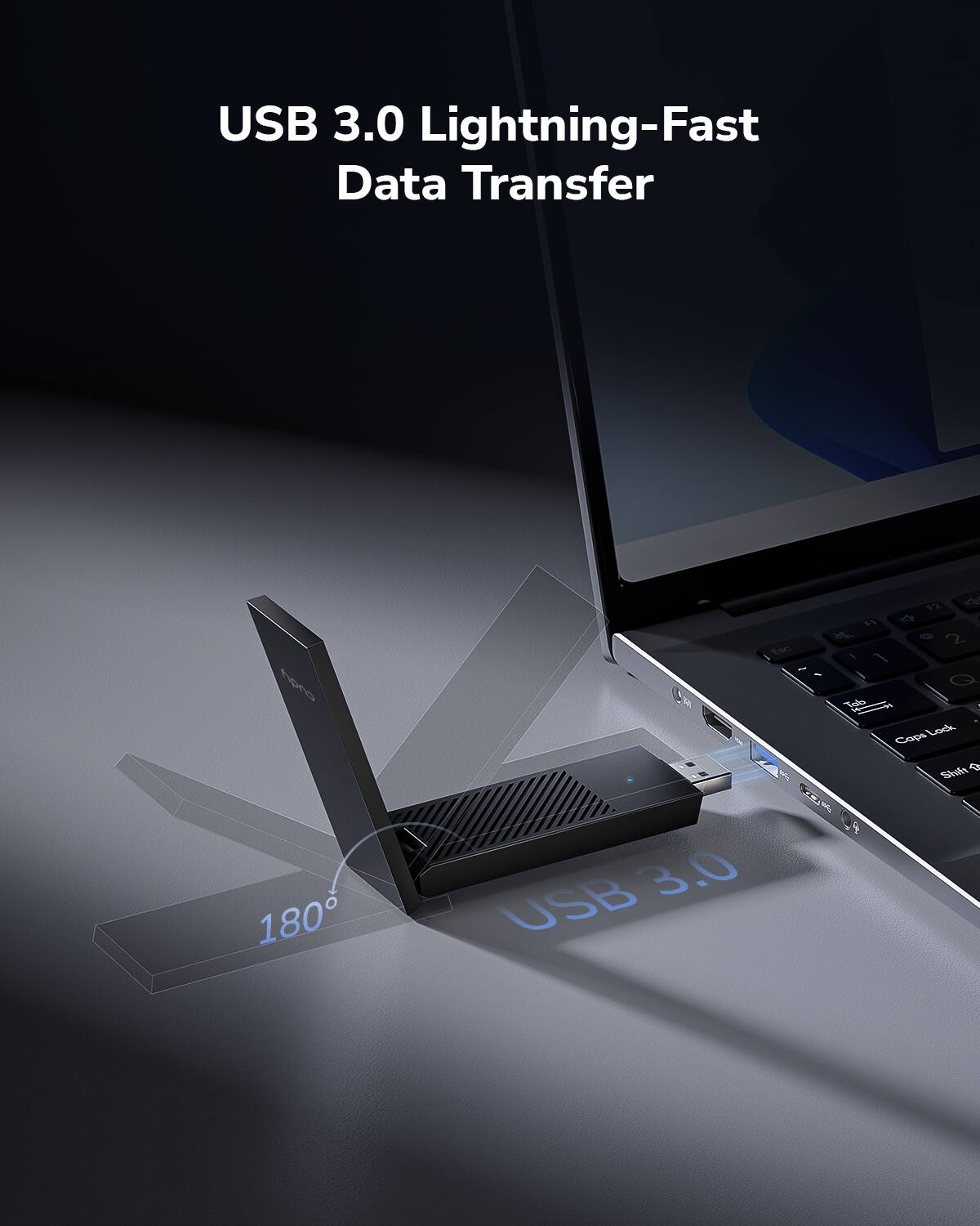 USB 3.0 Lightning-Fast Data Transfer, 180°