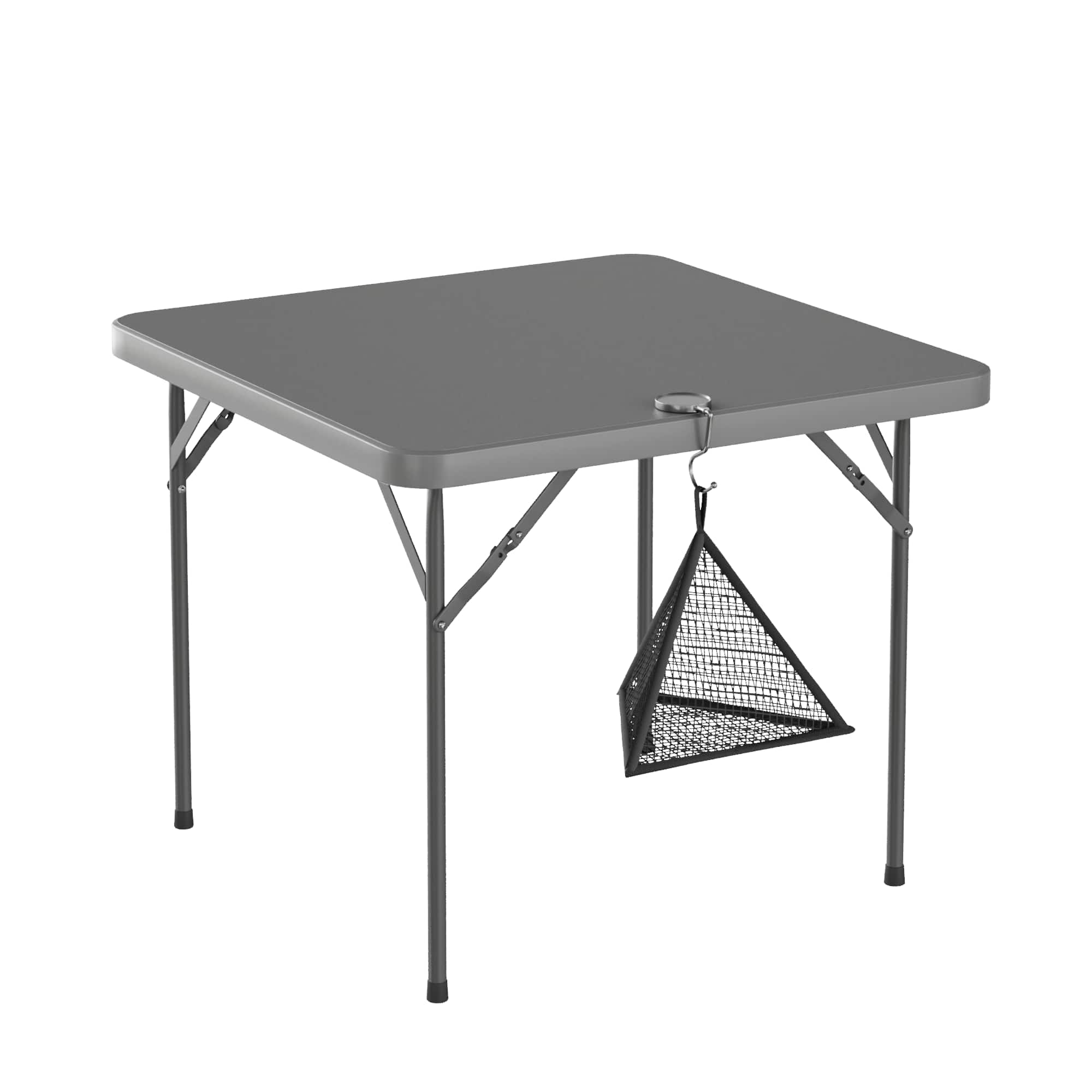 Vecelo - Folding Card Table and Chairs Set for 4 – Portable HDPE Folding Table with Metal Frame for Indoor & Outdoor Use - Grey Table