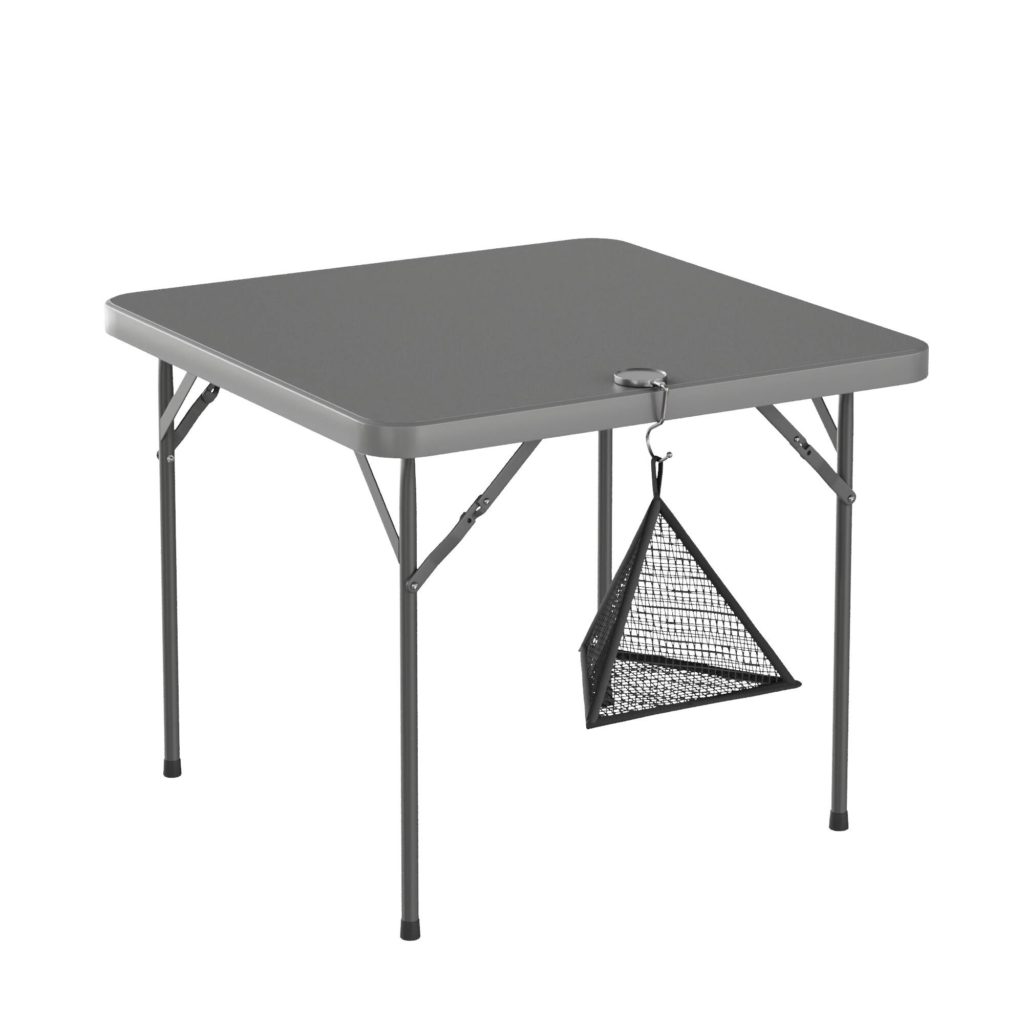 Front. Vecelo - Folding Card Table– Portable HDPE Folding Table with Metal Frame for Indoor & Outdoor Use - Grey.