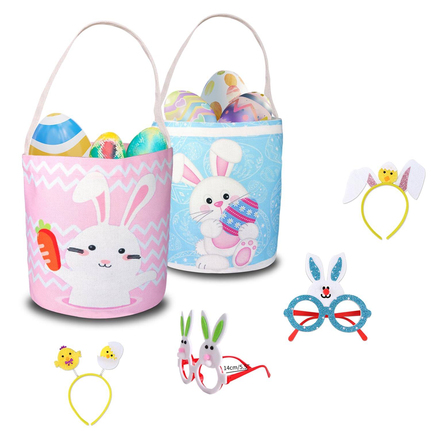 Paradigms Interiors - 2 Easter Egg Baskets For Eggs Hunt Basket Empty Pink Bunny Gifts Bags With Rabbit Fluffy Ears Party Favors - Bunny Hold a Carrot