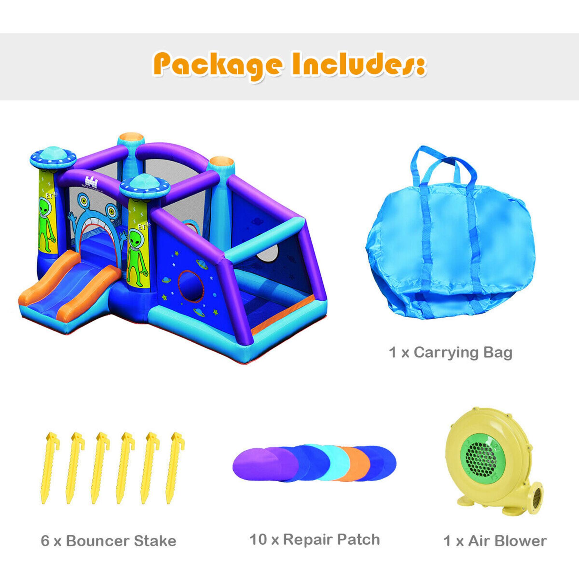 Package Includes:

- 1 x Carrying Bag
- 6 x Bouncer Stake
- 10 x Repair Patch
- 1 x Air Blower