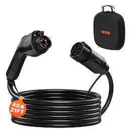 VEVOR - EV Charger Extension Cable, 40Amp 21 ft J1772 Extension Cord Compatible with 120V-240V SAE J1772 Electric Vehicle - Black