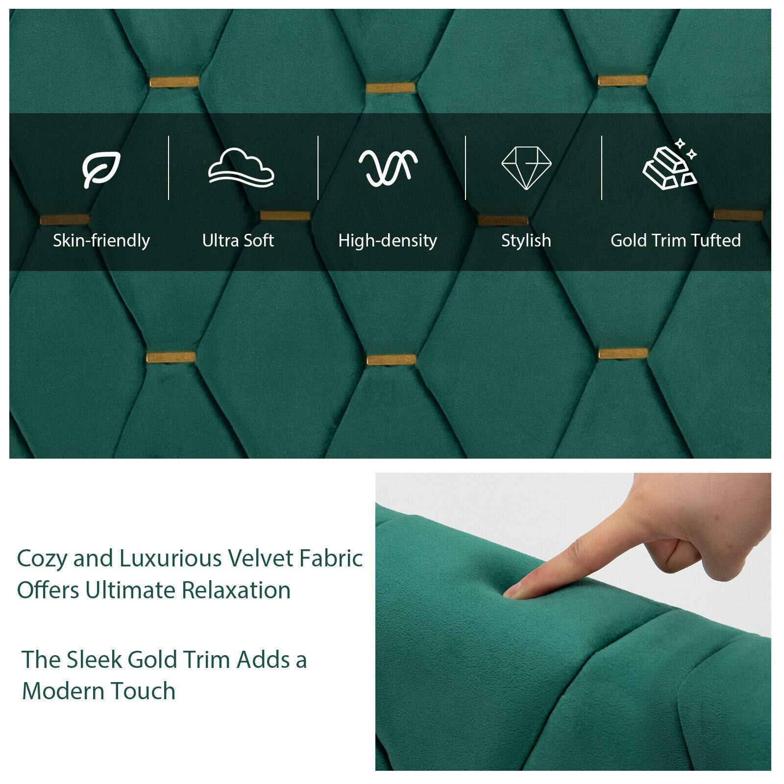 Skin-friendly, Ultra Soft, High-density, Stylish, Gold Trim Tufted, Cozy and Luxurious Velvet Fabric Offers Ultimate Relaxation, The Sleek Gold Trim Adds a Modern Touch