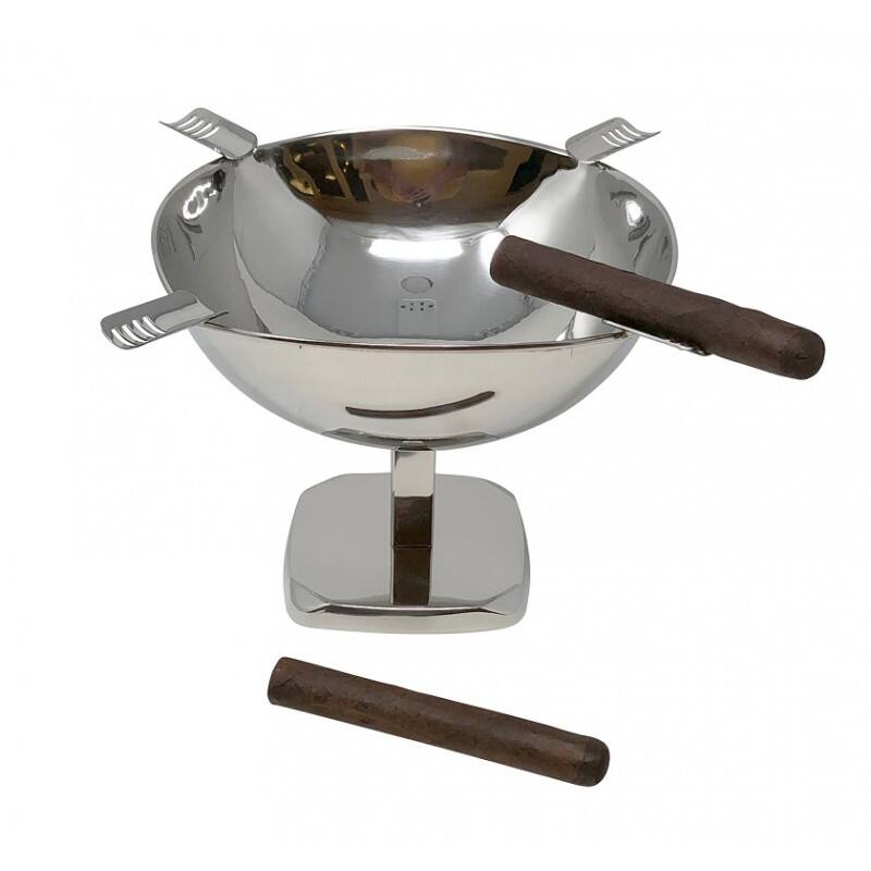 Angle. Prestige - Smokin Ash' Raised Quadrangle Cigar Ashtray (Stainless) - Polished Stainless Steel.