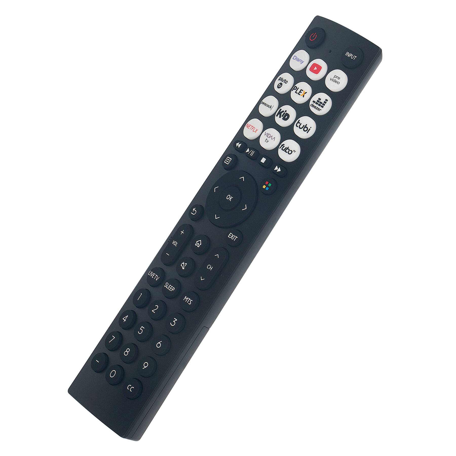 Disney  
INPUT  
AUTO  
PLEX  
DEEZER  
KID  
NETFLIX  
VIDAA TV  
TUBI  
FUBO  
VOL +  
VOL -  
CH +  
CH -  
LIVETV  
SLEEP  
MTS  
1  
2  
3  
4  
5  
6  
7  
8  
9  
0  
CC  
EXIT