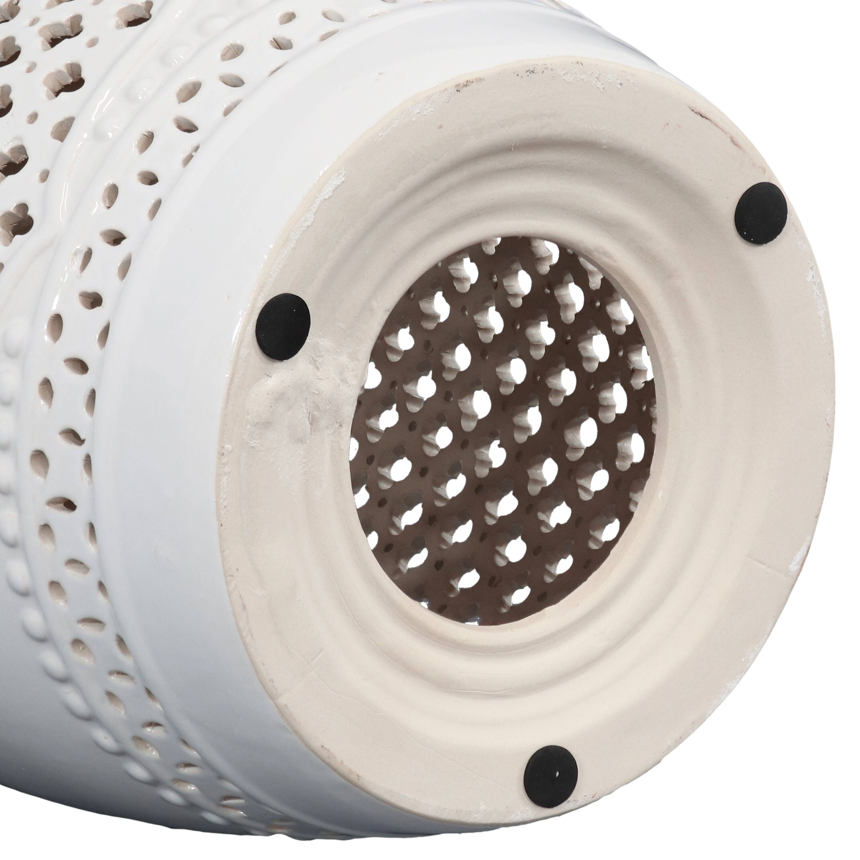 Alt View 8. Sunnydaze - 17.75 in Marrakesh Lattice Ceramic Glaze Garden Stool - White.