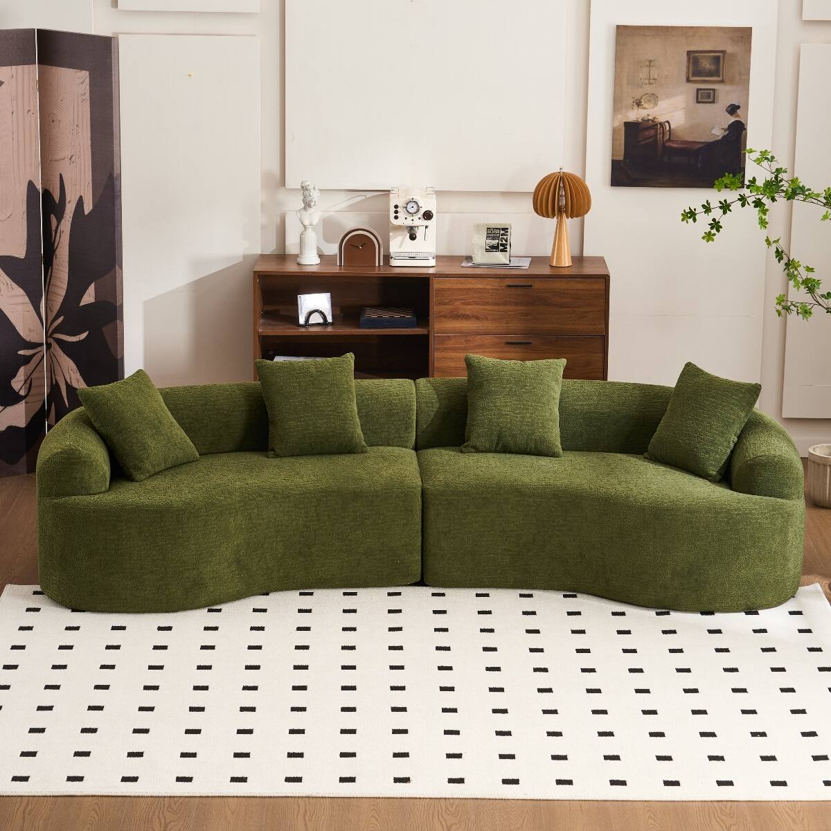 Alt View 8. Ropilly - Ropilly 110 Inch Curved Sectional Sofa Green Chenille Modular Couch for Living Room Apartment - Green.
