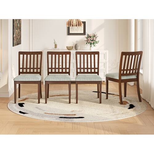 Alt View 6. LUCKY ONE - Assembled Scandinavian Dining Chair Set of 2 Curved Wood Back with Gray Fabric Seat - Brown.