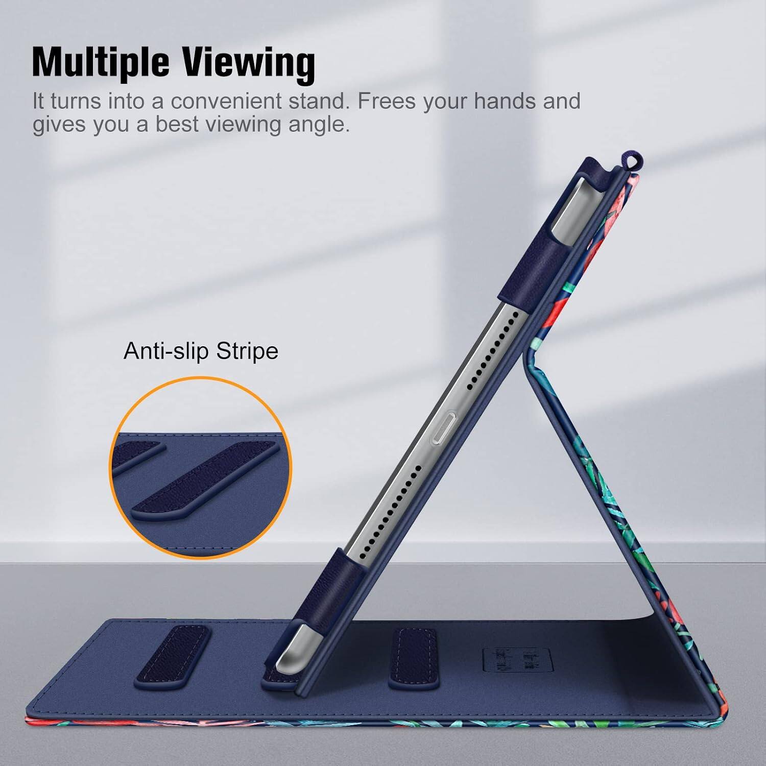 Multiple Viewing  
It turns into a convenient stand. Frees your hands and gives you a best viewing angle.

Anti-slip Stripe