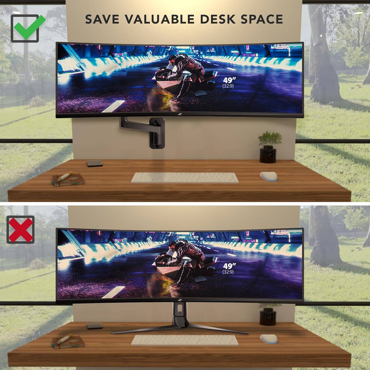 SAVE VALUABLE DESK SPACE  
49" (32:9)