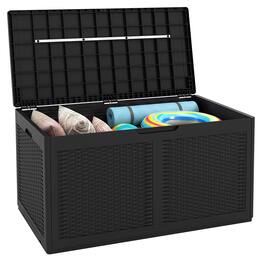 Gymax - 100 Gallon Resin Deck Box w/ Lockable Lid Wheels for Pool Accessories - Black