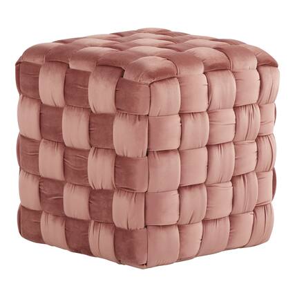 Front. Tiramisubest - Square Braided 16inch Ottoman in Blush Pink Velvet by LumiSource - Pink.