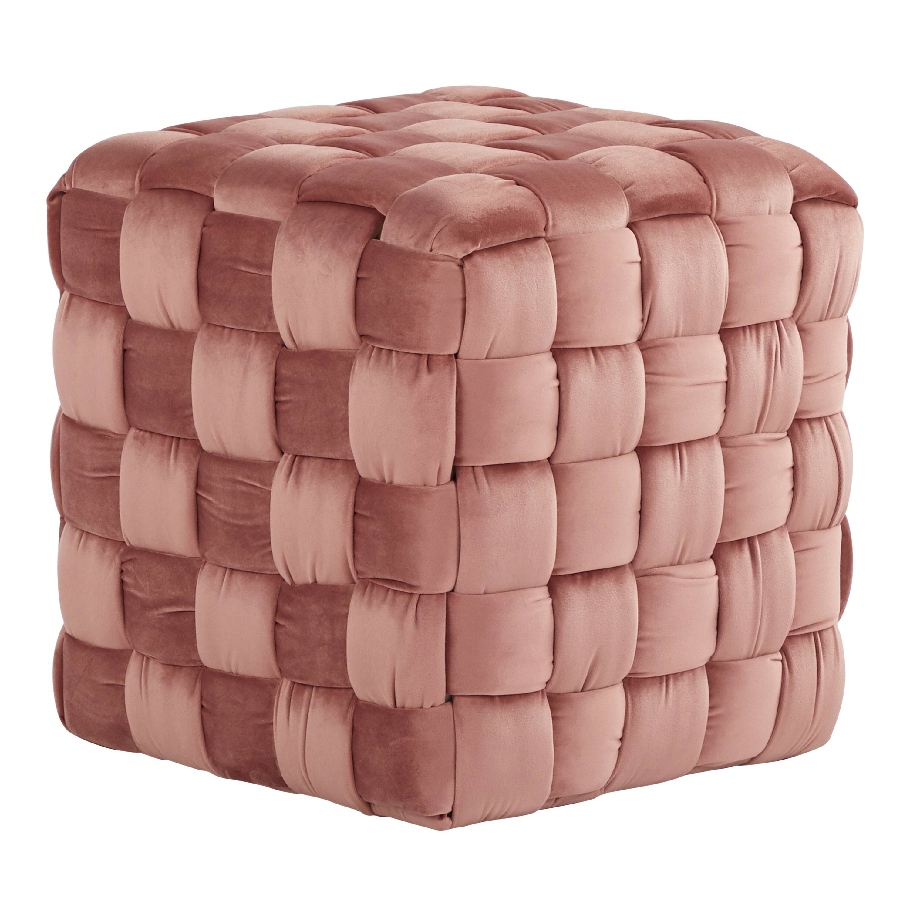 Front. Tiramisubest - Square Braided 16inch Ottoman in Blush Pink Velvet by LumiSource - Pink.