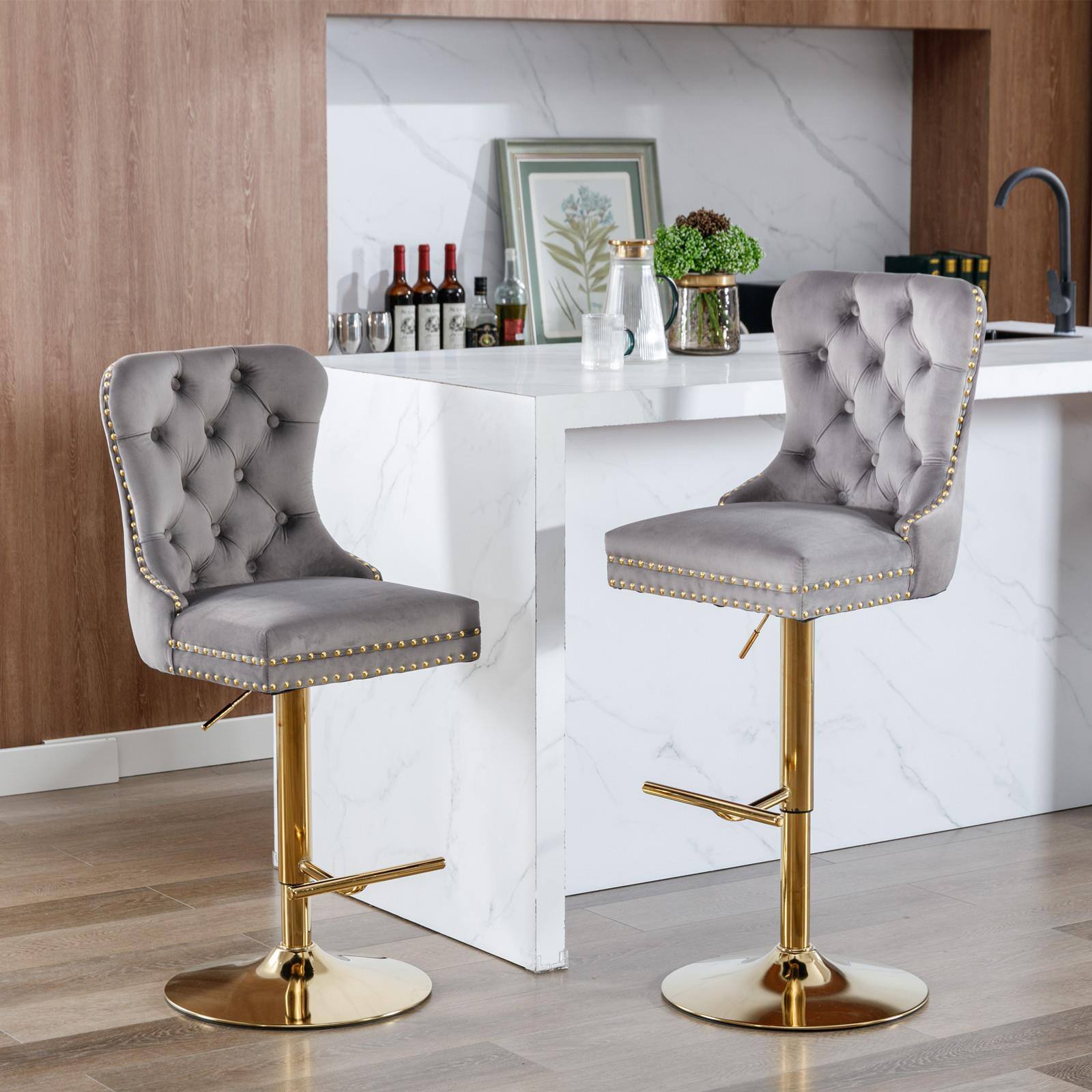 Alt View 1. SlickBlue - Swivel Barstools Modern Upholstered Counter Chairs with Tufted Back & Adjustable Seat for Kitchen & Bar - Grey.