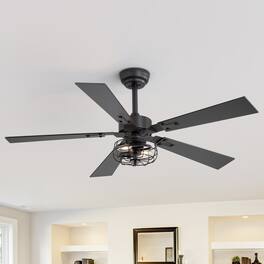 Breezary - 48" Indoor Ceiling Fan with Light Kit and Remote, 6-Speed DC Motor, Timer, 5 Plywood Blades, 4''/8'' Downrods - Matte Black