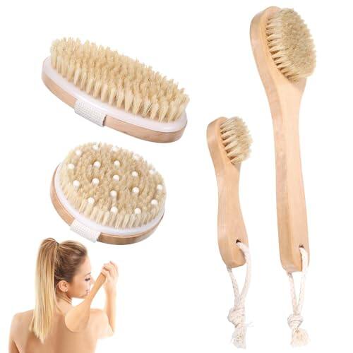 Front. Vulpecula Spade - 4 Pcs Dry Brushing Body Brush for Lymphatic Drainage, Pore Cleaning Brush Set Long Handle Back Scrubber for Shower, Soft.
