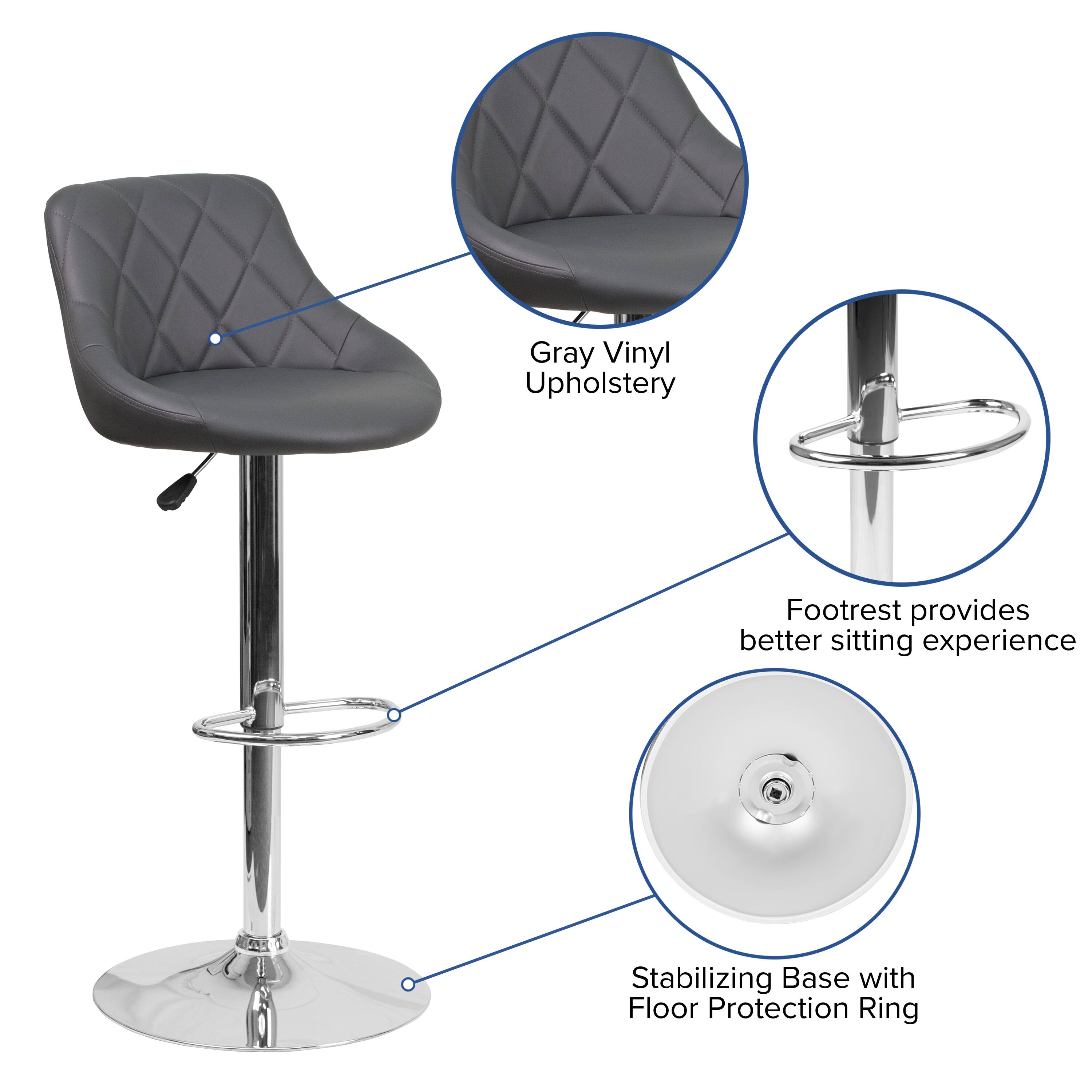 Gray Vinyl Upholstery Footrest provides better sitting experience Stabilizing Base with Floor Protection Ring