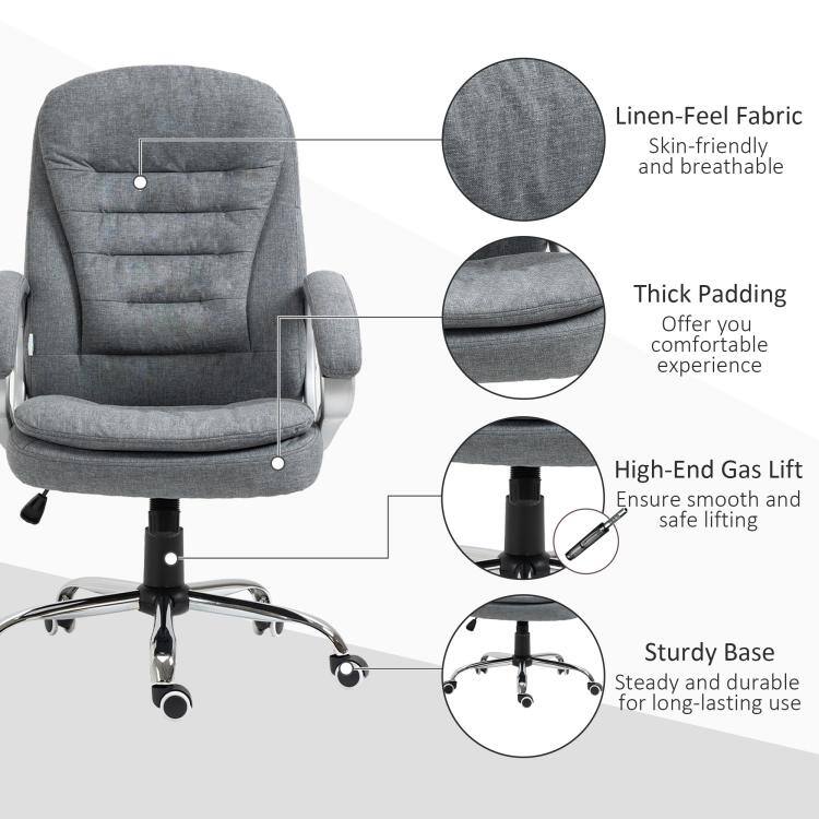 Linen-Feel Fabric: Skin-friendly and breathable  
Thick Padding: Offer you comfortable experience  
High-End Gas Lift: Ensure smooth and safe lifting  
Sturdy Base: Steady and durable for long-lasting use