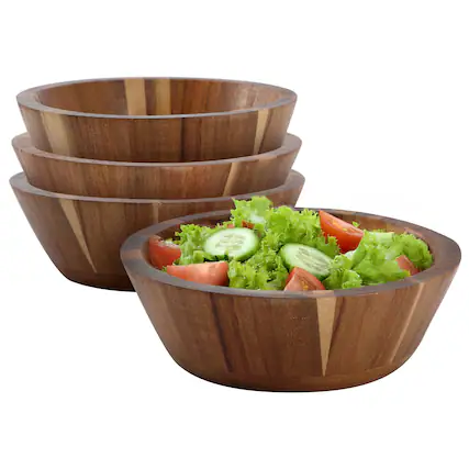Front. MegaChef - MegaChef 4 Piece 6.75 Inch Acacia Wood Salad Bowl Set - Brown.