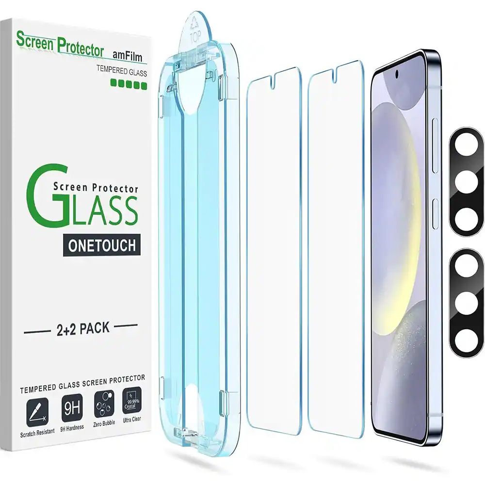 Screen Protector  
amFilm  
TEMPERED GLASS  

Screen Protector  
GLASS  
ONETOUCH  

2+2 PACK  

TEMPERED GLASS SCREEN PROTECTOR  
9H  
Scratch Resistant  
9H Hardness  
Zero Bubble  
Ultra Clear  

99.99%  
9H  
Oyea Ultra Clear  
Zero Bubble  
9 Hardness  
Scratch Resistant