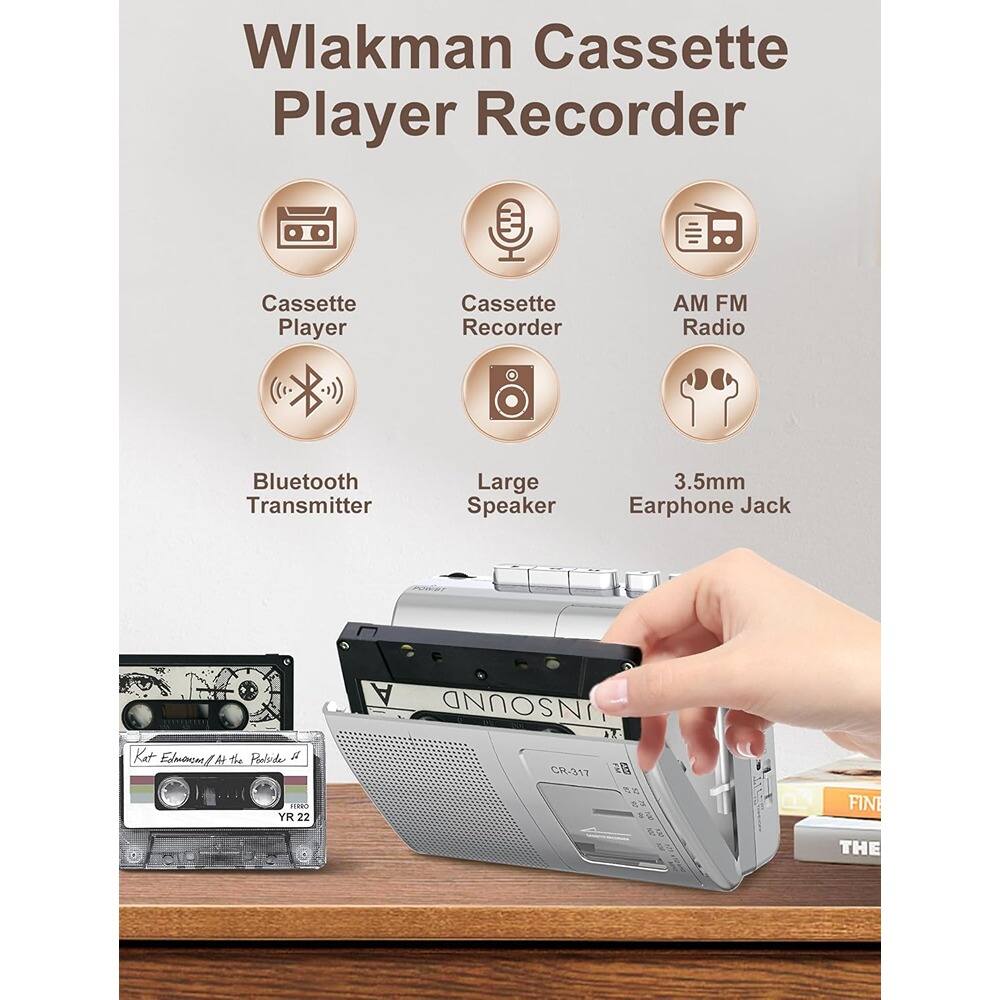 Wlakman Cassette Player Recorder

- Cassette Player
- Cassette Recorder
- AM FM Radio
- Bluetooth Transmitter
- Large Speaker
- 3.5mm Earphone Jack

Kat Edningas At The Palsida A YR 22 A UNSOUND 17 CR-317

FIN THE