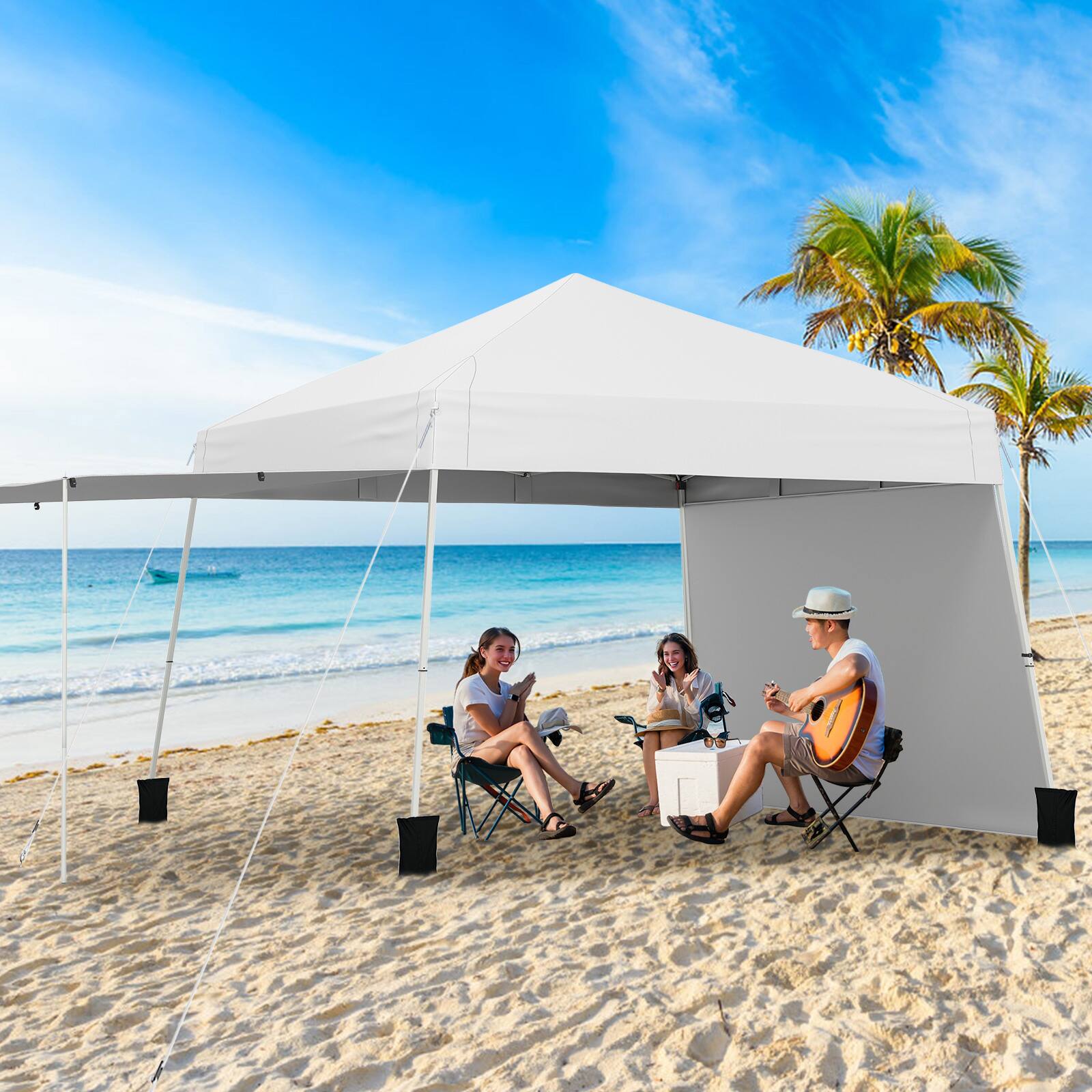 Alt View 1. Gymax - Gymax 14 X 9.2 FT Pop up Canopy Tent w/ 2 Convertible Sidewalls to Awning & Stakes White - Pink.