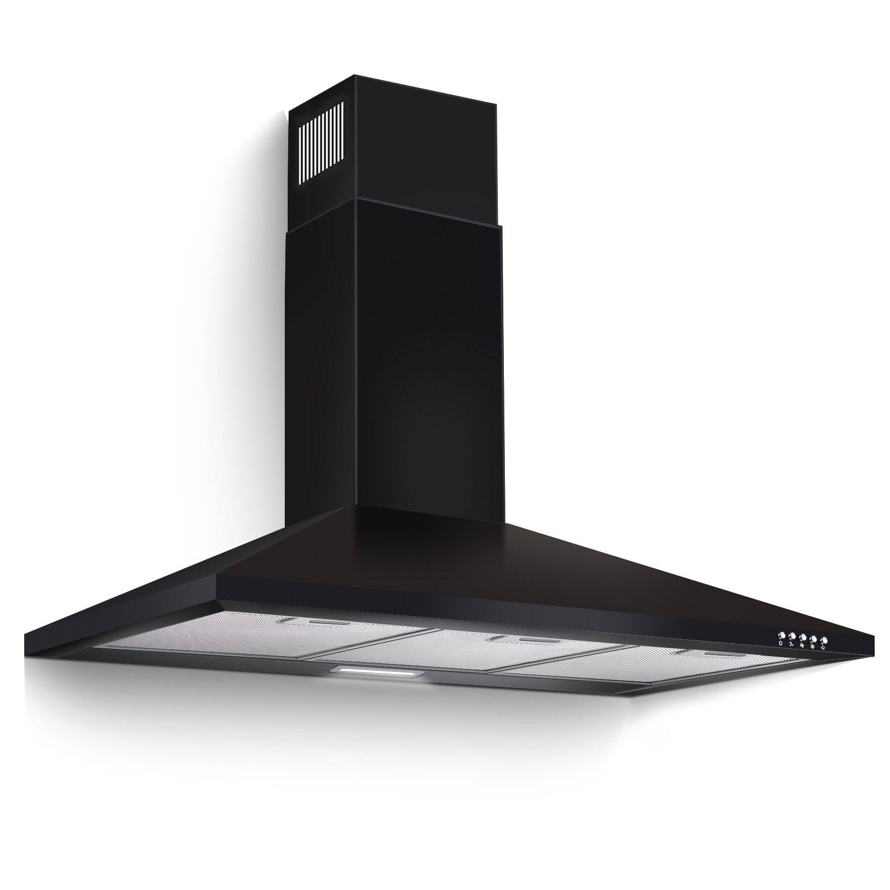 Left. Lycvki - 36 Inch Wall Mount Range Hood 450 CFM Convertible Aluminum Filters 3 Speed LED Button - Black.