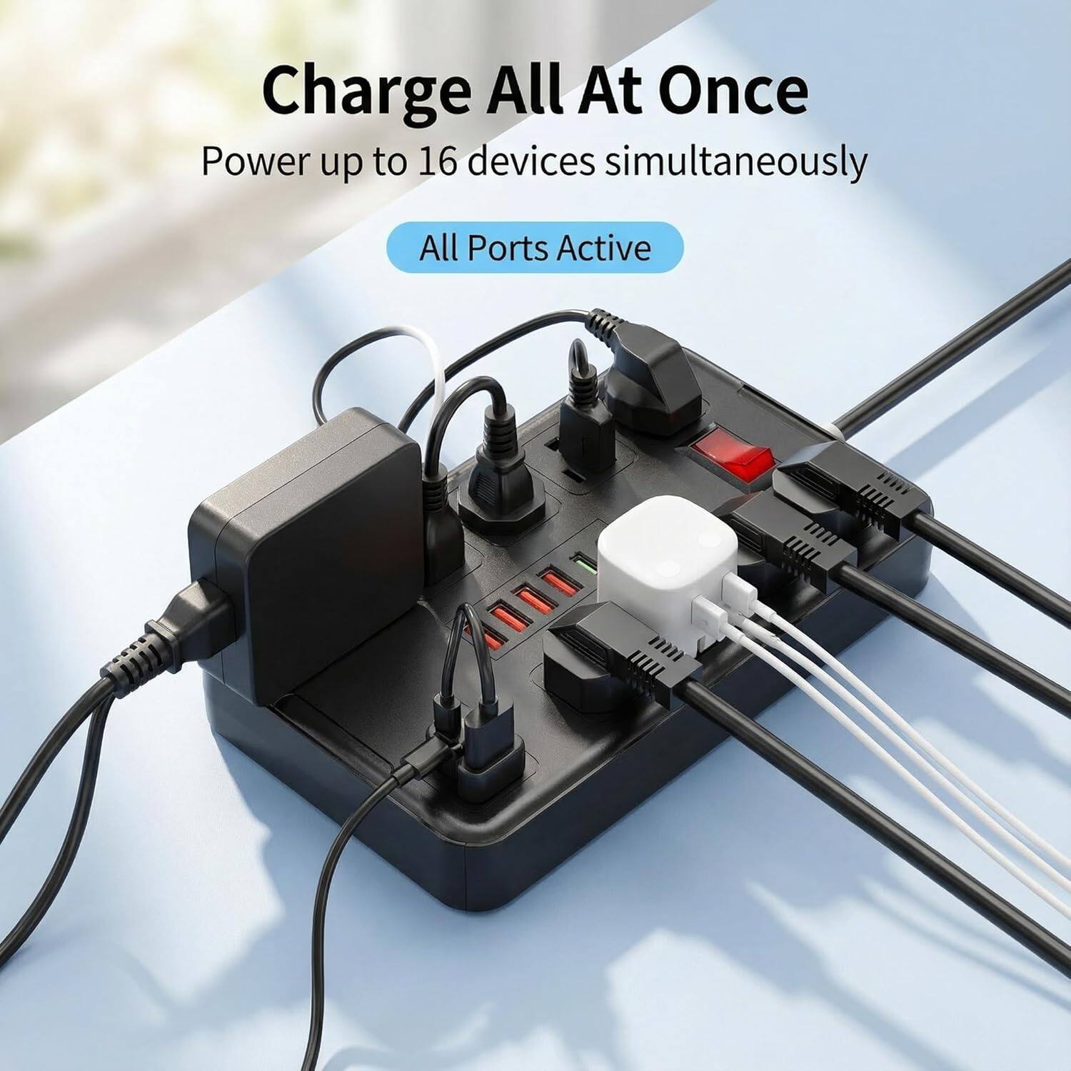 Charge All At Once  
Power up to 16 devices simultaneously  
All Ports Active