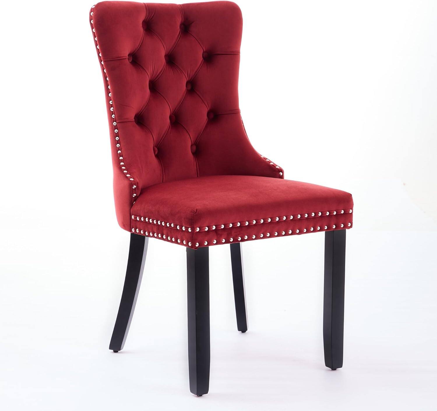 Alt View 5. Trinkets Crazed - Velvet Dining Chairs Set of 2, Upholstered High-end Tufted Dining Room Chair with Wood Legs Nailhead Trim for Kitchen - Burgundy.