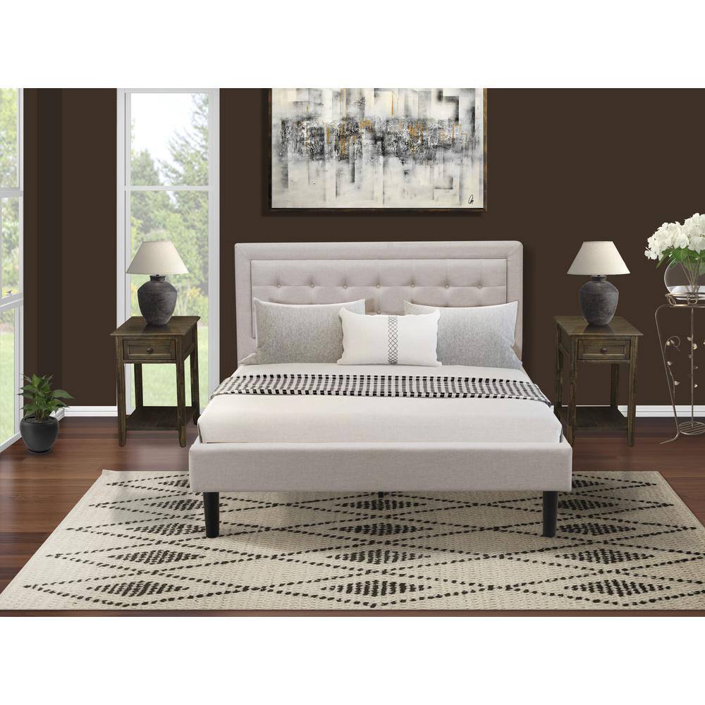 Alt View 4. East West Furniture - FN08Q-2DE07 3-Piece Platform Queen Bed Set Furniture with 1 Platform Bed and 2 End Tables - Mist Beige Linen Fabric - Mist Beige.