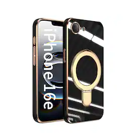 Dteck - Mag Safe Case for Apple iPhone 16e/17e,Slim Shockproof TPU Case with Metal Stand Plated Bumper Bulit in Glass Lens Film - Black