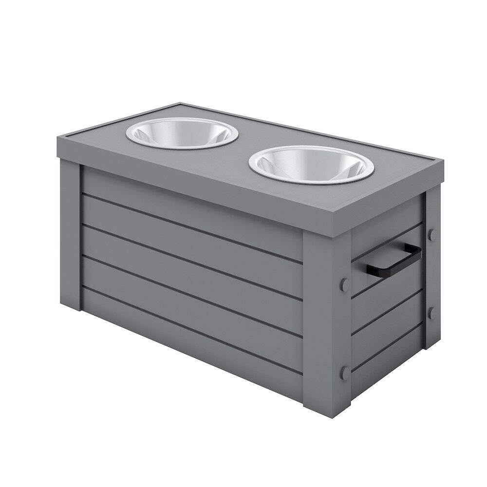 Front. New Age Pet - Elevated Dog Feeder in Grey, Two Bowl Design, Small to Medium Size Dog - Gray.