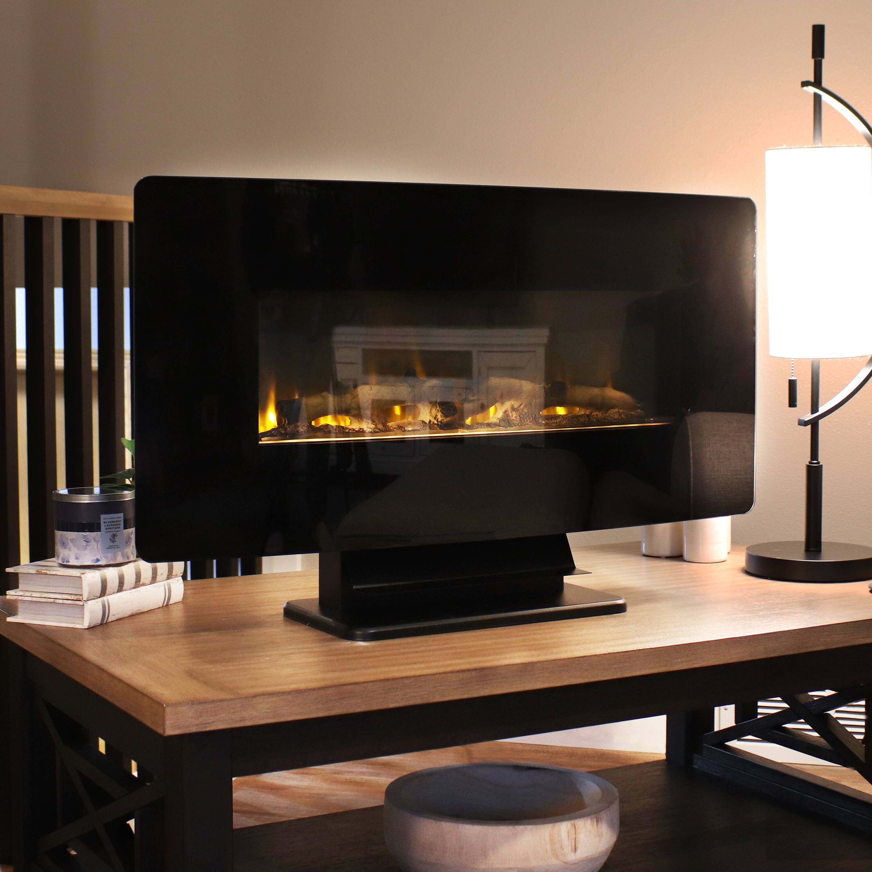 Alt View 5. Sunnydaze - 35.75 in Curved Face Wall or Freestanding Electric Fireplace - Black.