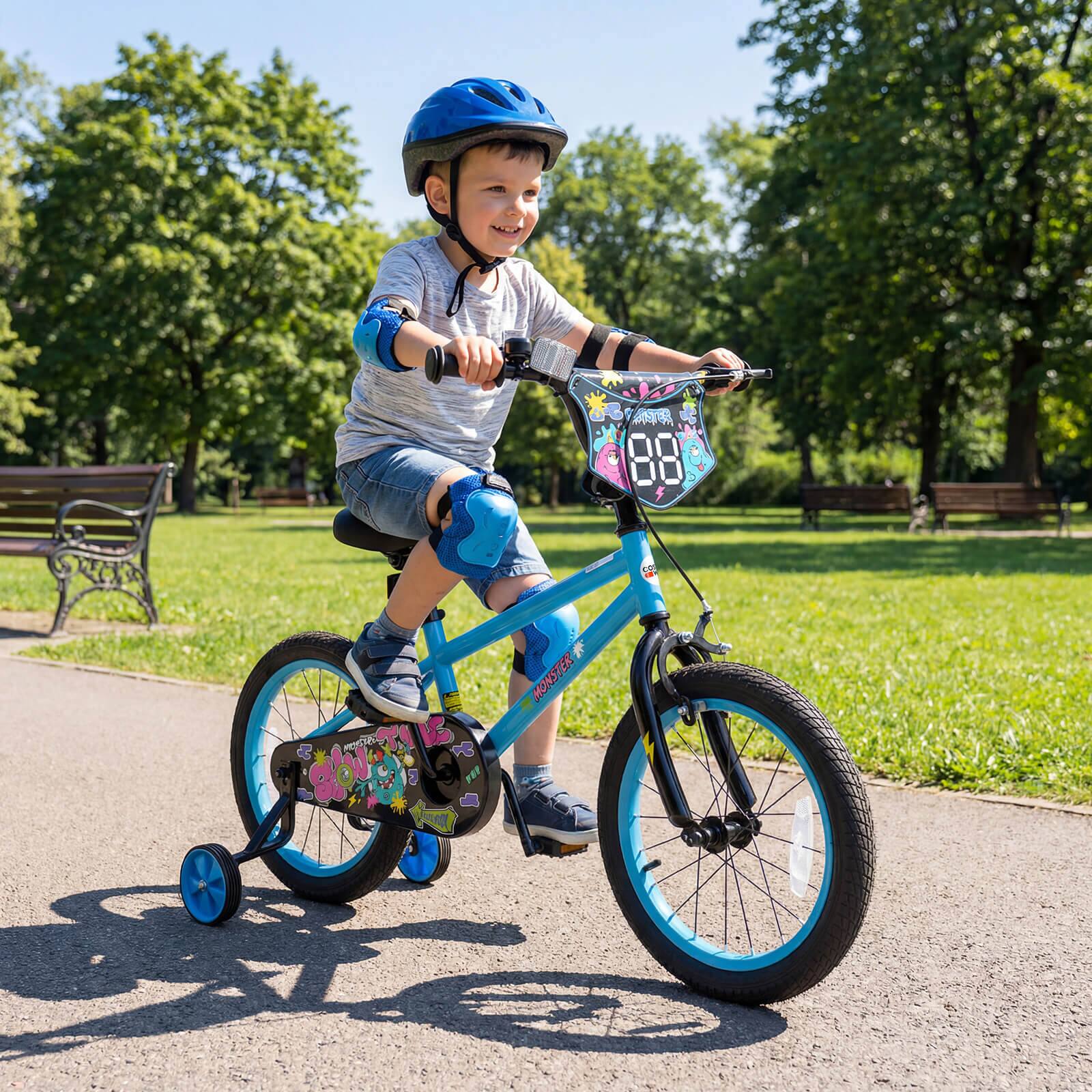 Alt View 1. Costway - Costway 16 Inch Kids Bike with Training Wheels, Dual Hand & Coaster Brakes, Adjustable Seat - Navy.