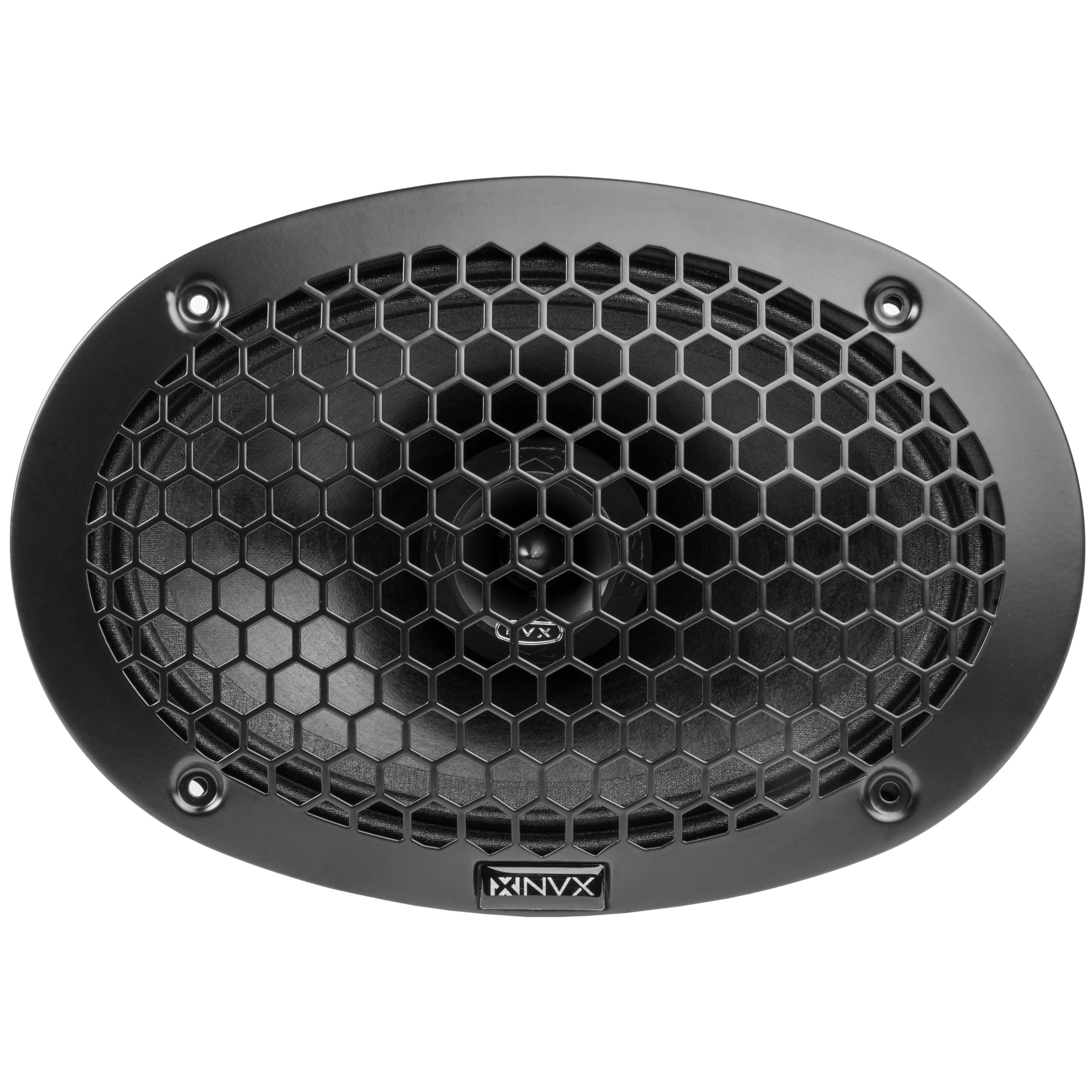 Angle. NVX - VPRO69 (Sold Individually) 275W RMS 6x9in V-Series Pro 2-Way Water Resistant Coaxial Loudspeaker with Bullet Tweeter.