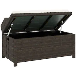 Outsunny - Wicker Storage Bench with Storage & Cushion - Cream White