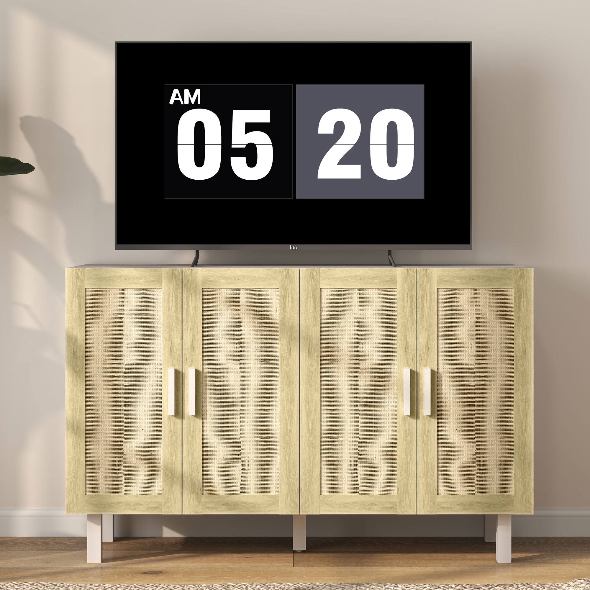 Alt View 7. Homcom - Sideboard Buffet Cabinet, Coffee Bar Cabinet with 4 Rattan Doors and Adjustable Shelves for Kitchen, Living Room - White.