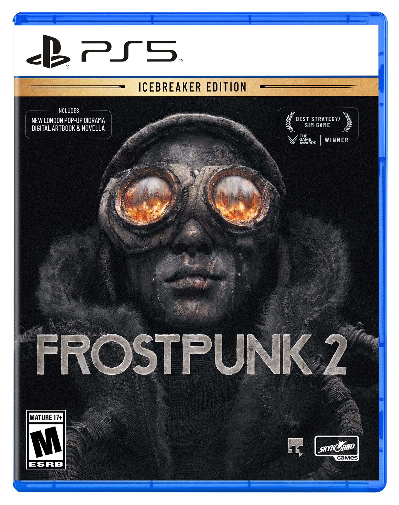 PS5, ICEBREAKER EDITION, INCLUDES NEW LONDON POP-UP DIORAMA, DIGITAL ARTBOOK & NOVELLA, BEST STRATEGY/ SIM GAME, THE GAME WINNER AWARDS, FROSTPUNK 2, MATURE 17+, M ESRB, SKYBOUND, SKYD GAMES