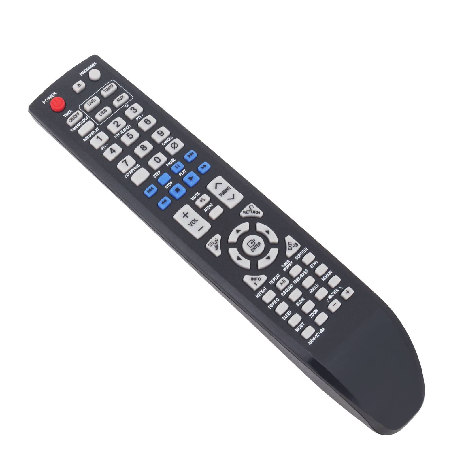 Sure, here is the corrected and grouped text from the image:

**Top Section:**
- SEDMER
- TONER
- POWER
- OVD
- AUX
- 1a
- TR
- USB
- 3
- ON/OFF
- PTY-
- 6
- TIMER/CLOCK
- a
- 2
- SEARCH
- ROL/SM
- FTY
- 5
- 9
- 1
- CANCEL
- PIT-
- 8
- 4
- P
- 7
- 0
- PAUSE
- RIPPING
- "CD
- PLAY
- STOP
- TUNING
- MUTE
- 44
- ALDHO
- VOL I
- MENU
- NELTURIN
- ENTER
- EXIT
- 0
- SUBTITLE
- TUMER
- ECHO
- INFO
- REPEAT
- TREM/BASS
- REMAIN
- A-B
- REPEAT
- PSOUND
- ANGLE
- MCVOL
- +
- OSPEQ
- SLOW
- SLEEP
