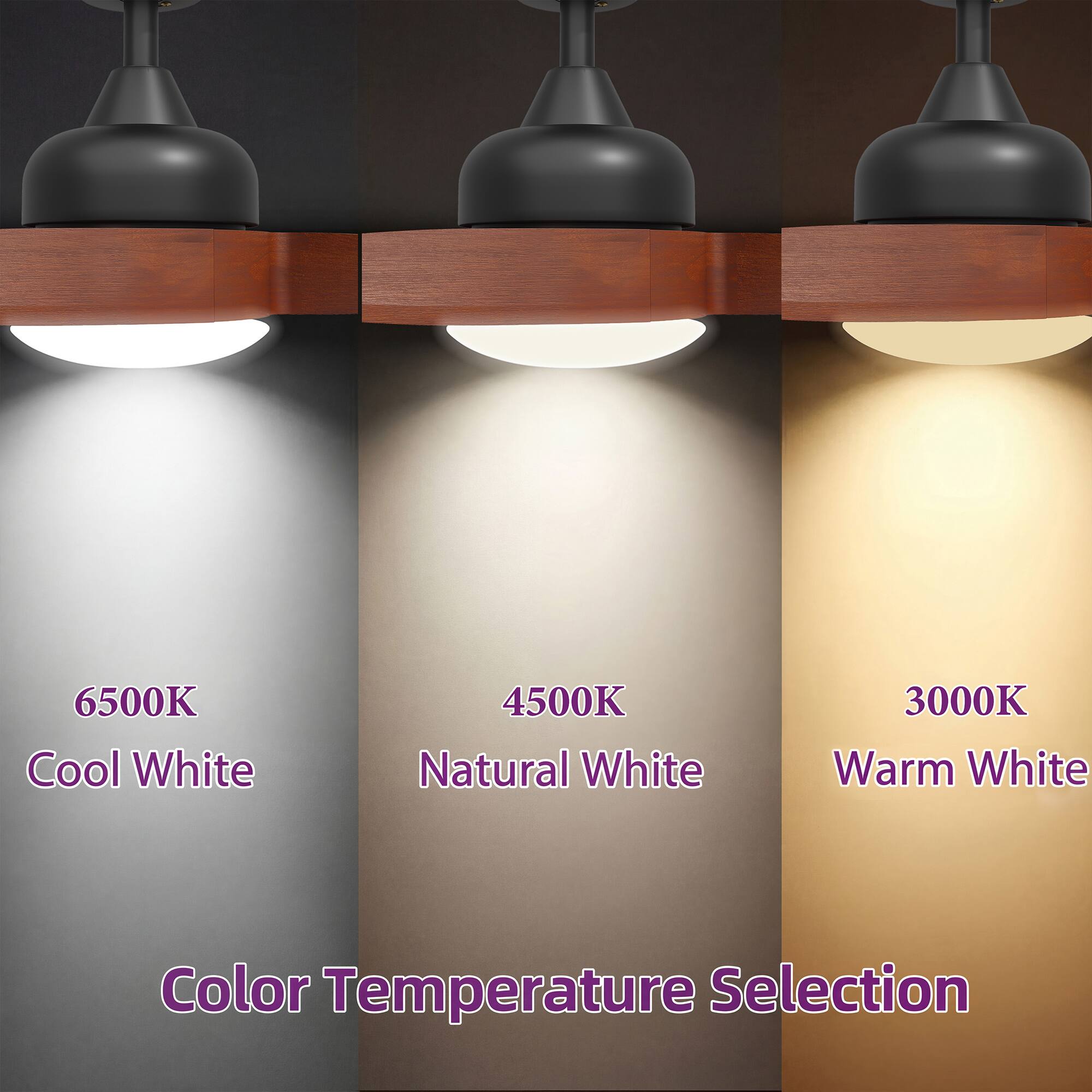 6500K Cool White  
4500K Natural White  
3000K Warm White  
Color Temperature Selection