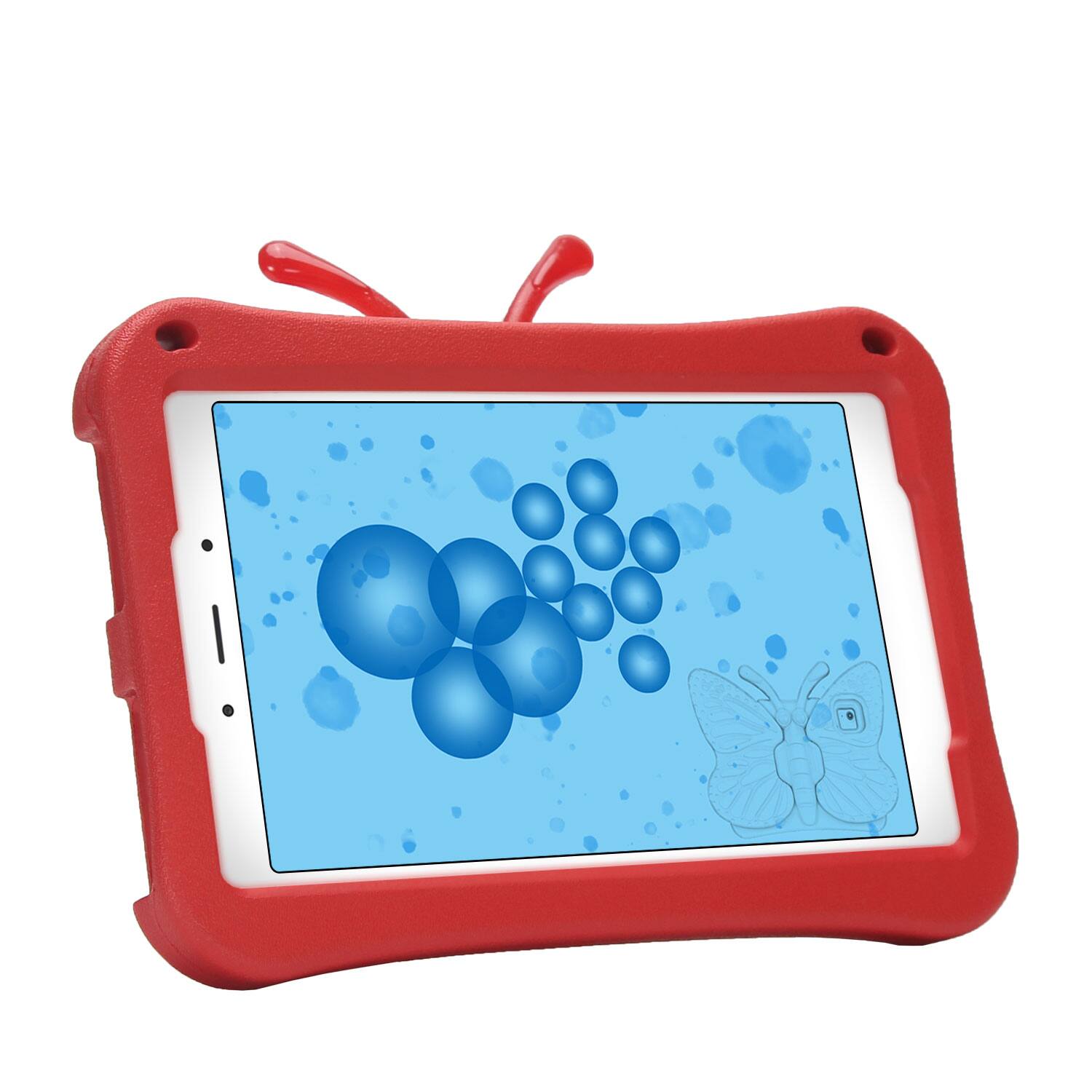 Back. Dteck - Kids Butterfly Case for Samsung Galaxy Tab A9 8.7" 2023 & Tab A7 Lite 8.7" 2021,3D Cartoon EVA Shockproof Stand Cover - Red.