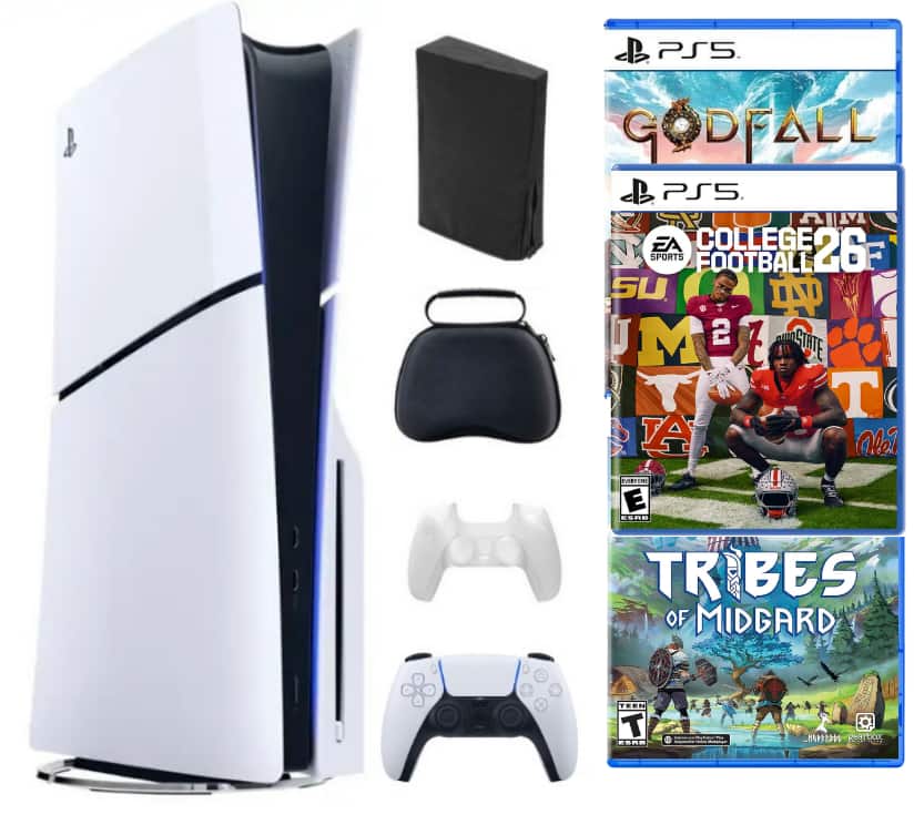 Playstation 5 Slim Disc Bundle With College Football 26 Game + 2 Bonus Games & Accessories - PlayStation 5