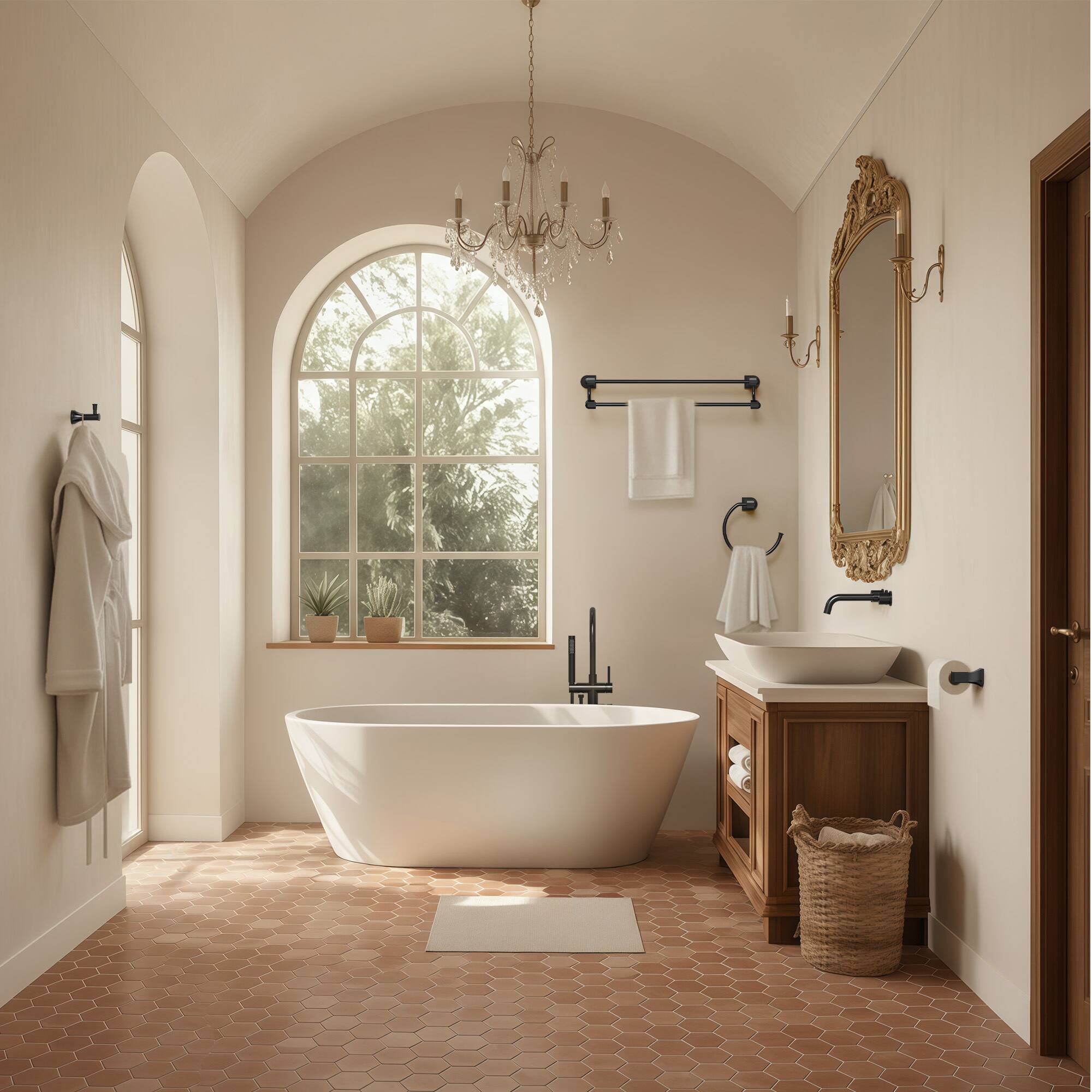 Left. GRANDJOY - 4-Piece Bathroom Hardware Set with 23-Inch Double Towel Bar Stainless Steel Wall Mount - Matte Black.